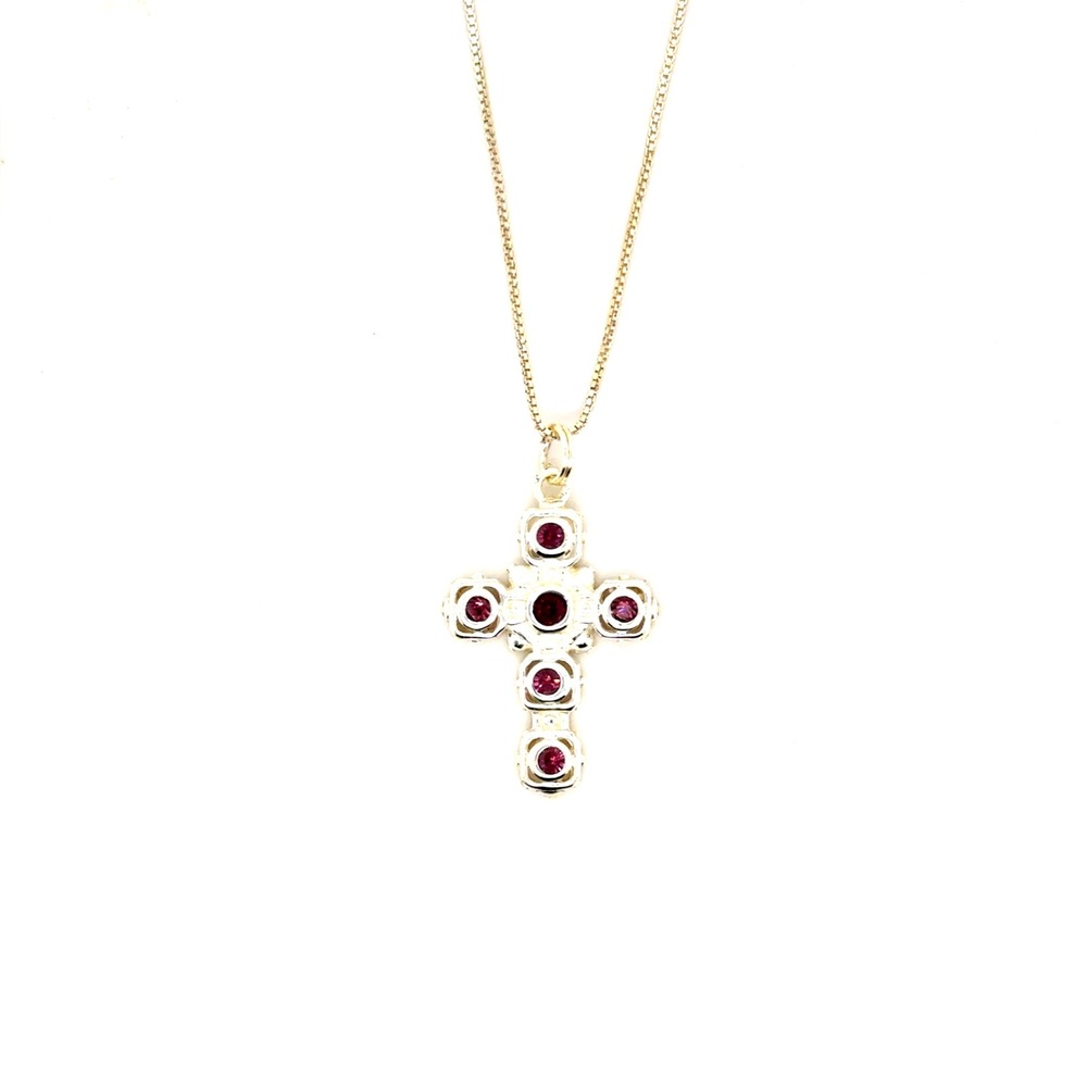 Sterling Silver Purple Stone Cross Pendant Necklace 16 Inch Box Chain 3.6g
